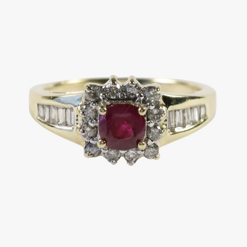Inel Cu Rubin și Diamante din Aur Galben 14k