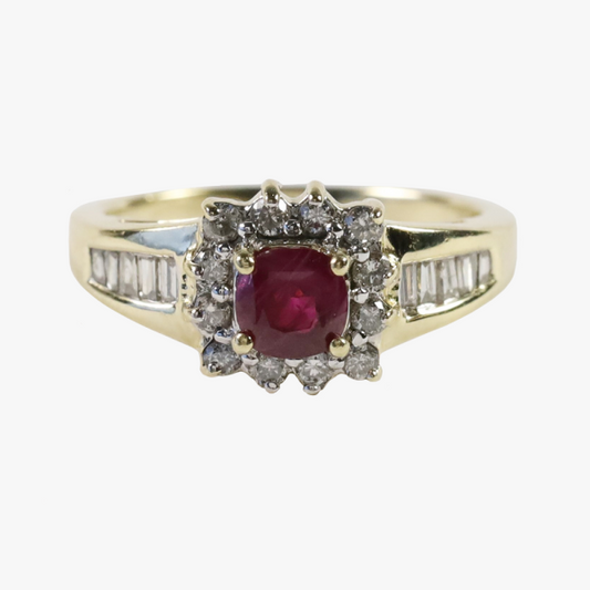 Inel Cu Rubin și Diamante din Aur Galben 14k