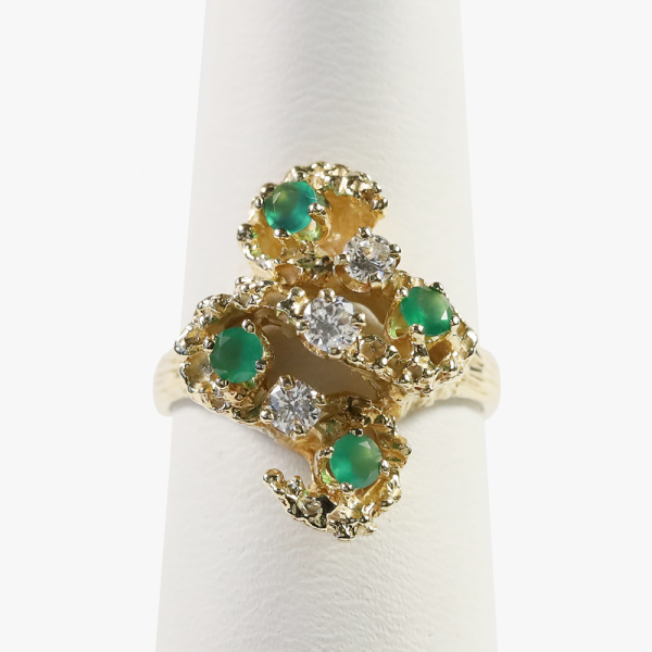 Inel cu Smarald și Diamante din Aur Galben 14k