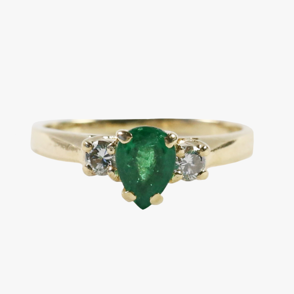 Inel Cu Diamante și Smarald din Aur Galben 14k