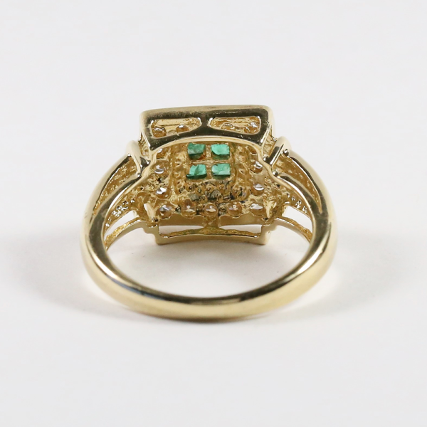 Inel Cu Diamante și Smarald din Aur Galben 14k