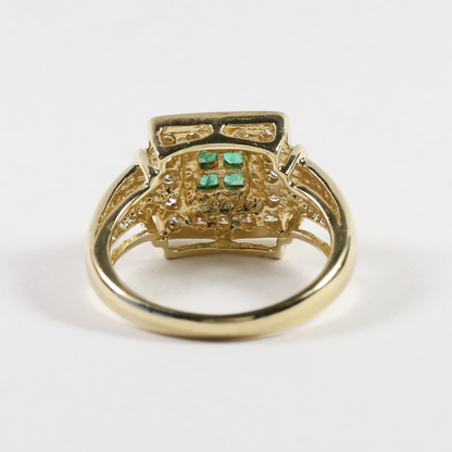 Inel Cu Diamante și Smarald din Aur Galben 14k