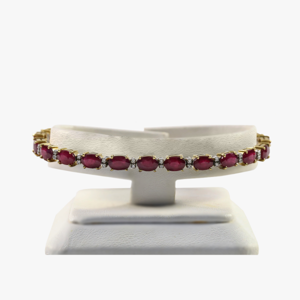 Brăţară Tenis cu Diamante & Rubin din Aur Galben 18k