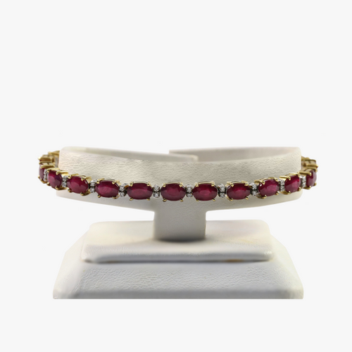 Brăţară Tenis cu Diamante & Rubin din Aur Galben 18k