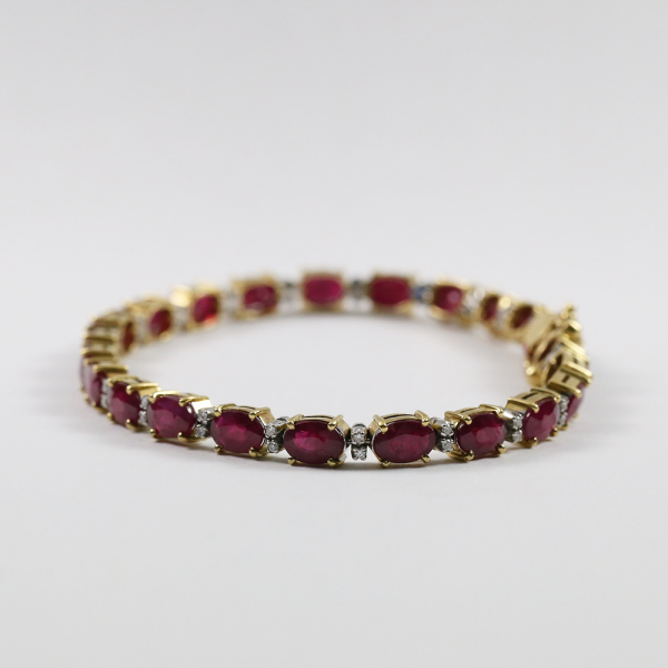 Brăţară Tenis cu Diamante & Rubin din Aur Galben 18k