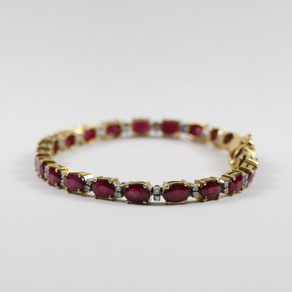 Brăţară Tenis cu Diamante & Rubin din Aur Galben 18k