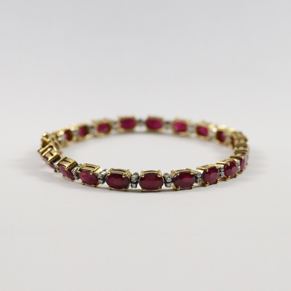 Brăţară Tenis cu Diamante & Rubin din Aur Galben 18k