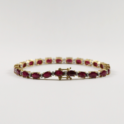 Brăţară Tenis cu Diamante & Rubin din Aur Galben 18k