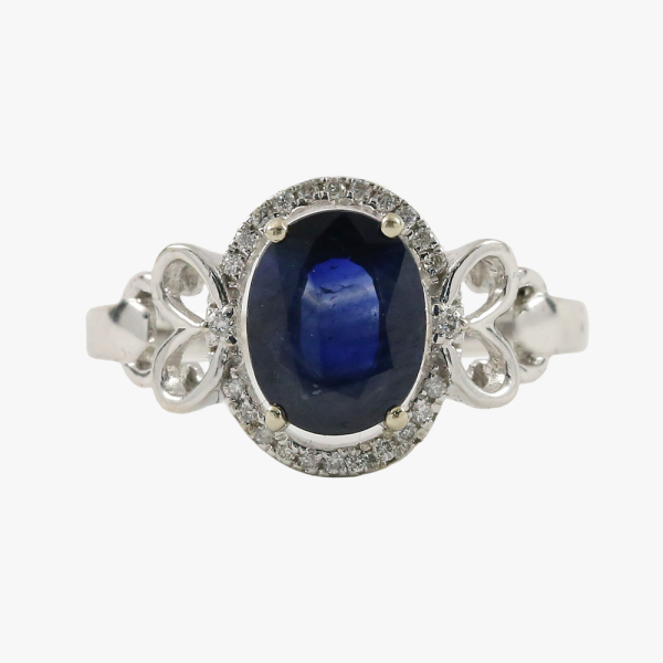 Inel Cu Diamante & Safire din Aur Alb 14k