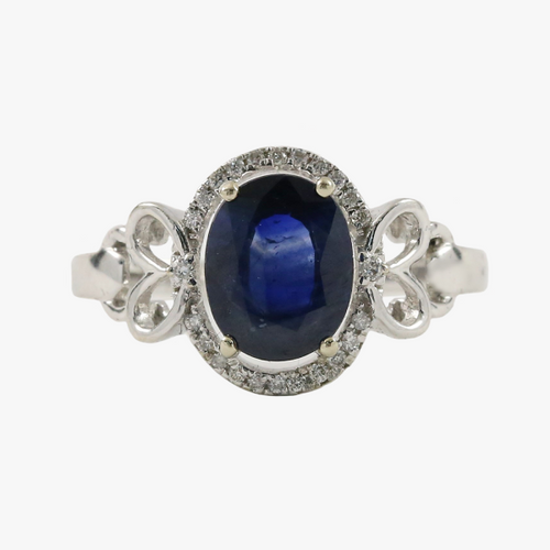 Inel Cu Diamante & Safire din Aur Alb 14k