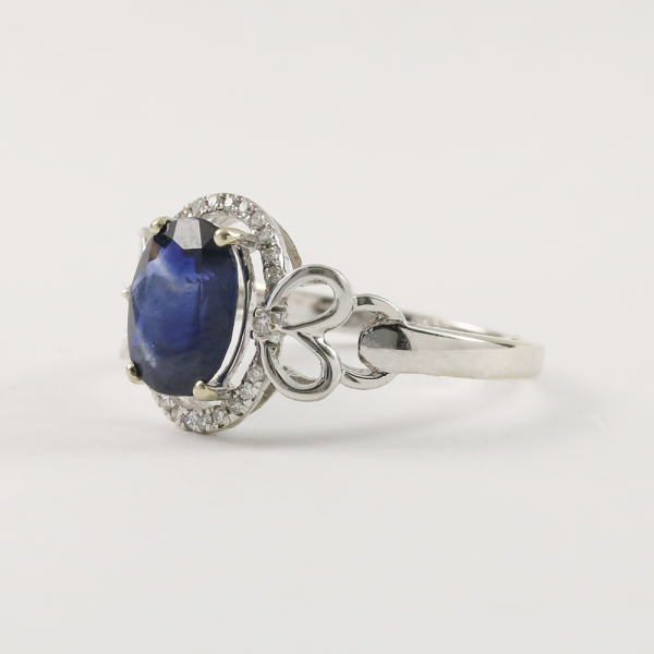 Inel Cu Diamante & Safire din Aur Alb 14k