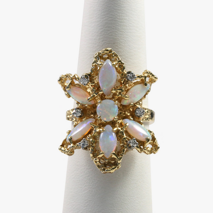 Inel cu Opal & Diamante din Aur Galben 14k