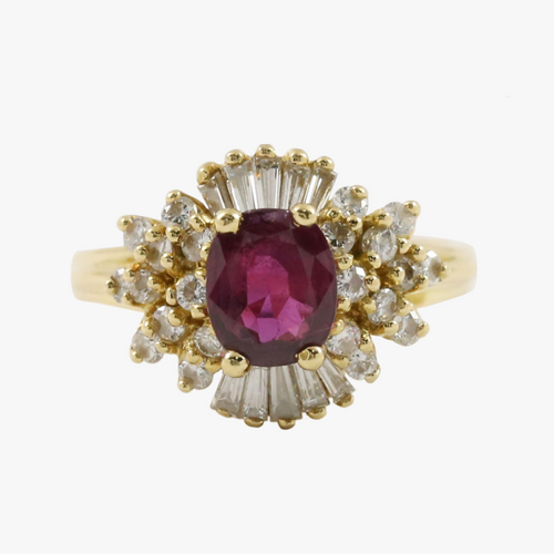 Inel Cu Rubin și Diamante din Aur Galben 18k