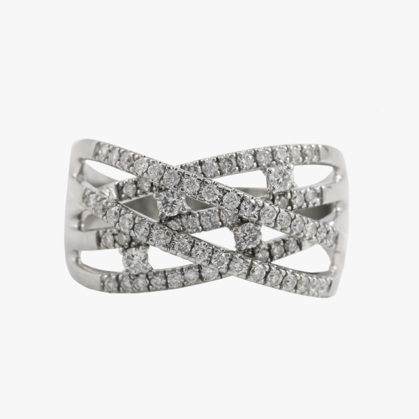 Inel Crossover cu Diamante din Aur Alb 14k