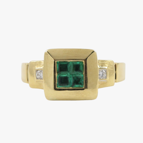 Inel cu Smarald & Diamante din Aur Galben 18k