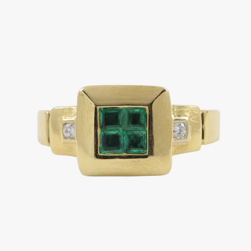 Inel cu Smarald & Diamante din Aur Galben 18k