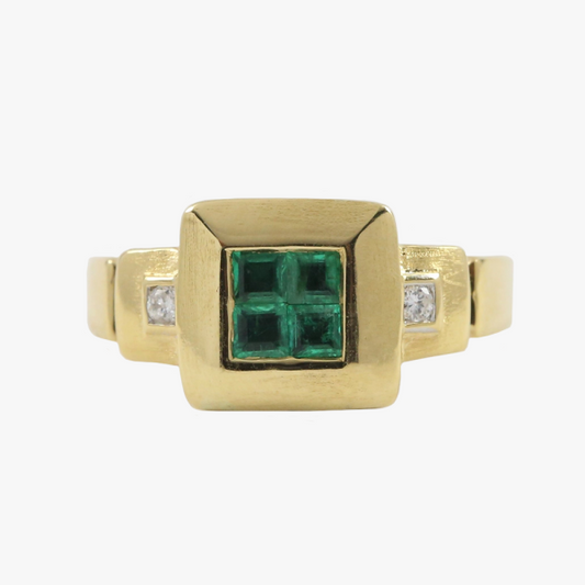 Inel cu Smarald & Diamante din Aur Galben 18k