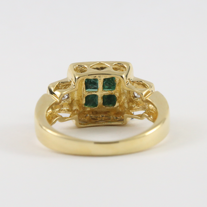 Inel cu Smarald & Diamante din Aur Galben 18k