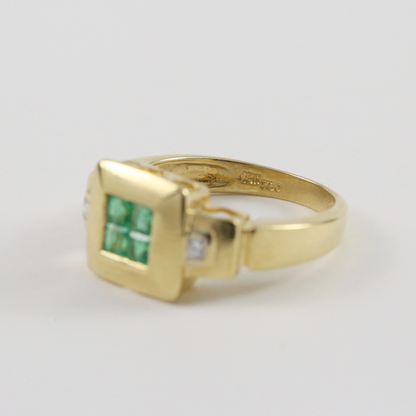 Inel cu Smarald & Diamante din Aur Galben 18k