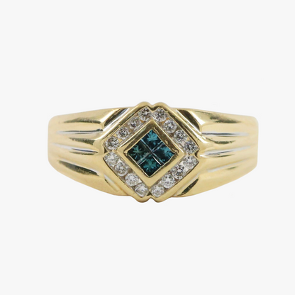 Inel cu Diamante Albastru și Alb din Aur Galben 14k
