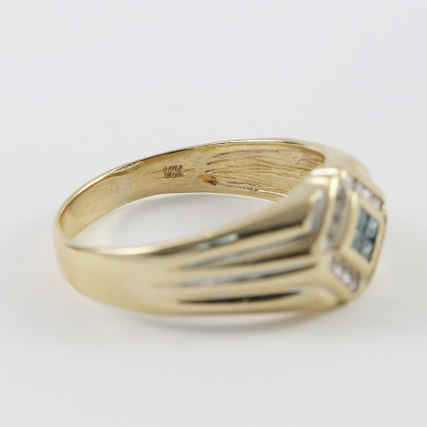 Inel cu Diamante Albastru și Alb din Aur Galben 14k