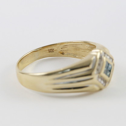 Inel cu Diamante Albastru și Alb din Aur Galben 14k