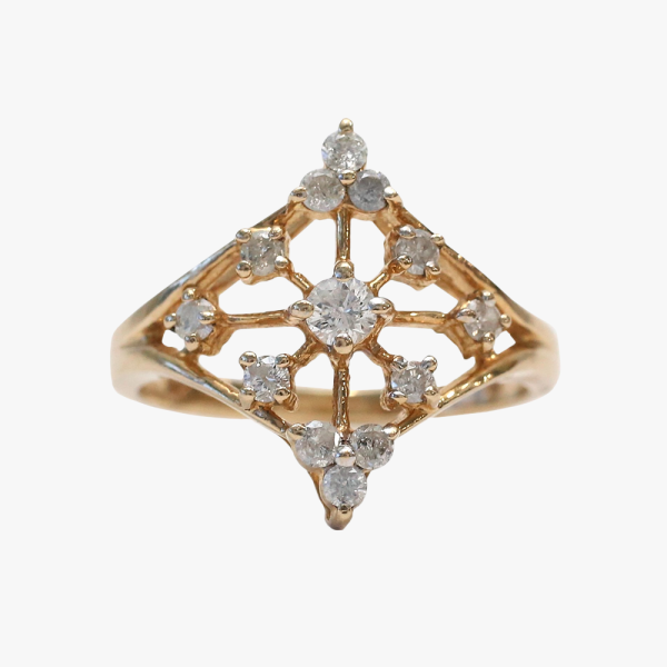 Inel Cu Diamante din Aur Galben 10k