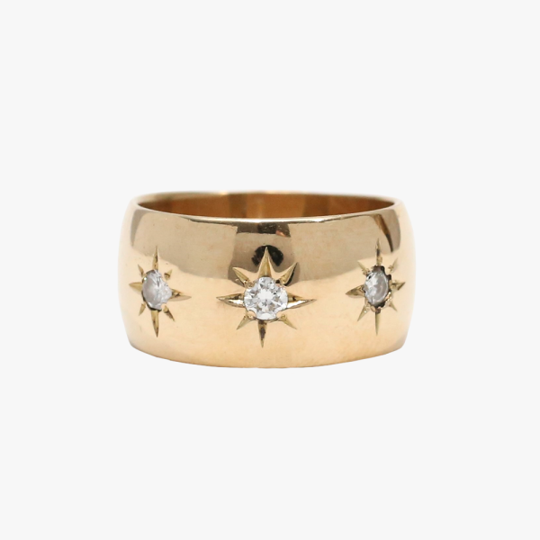 Inel Lat Cu Diamante din Aur Galben 14k