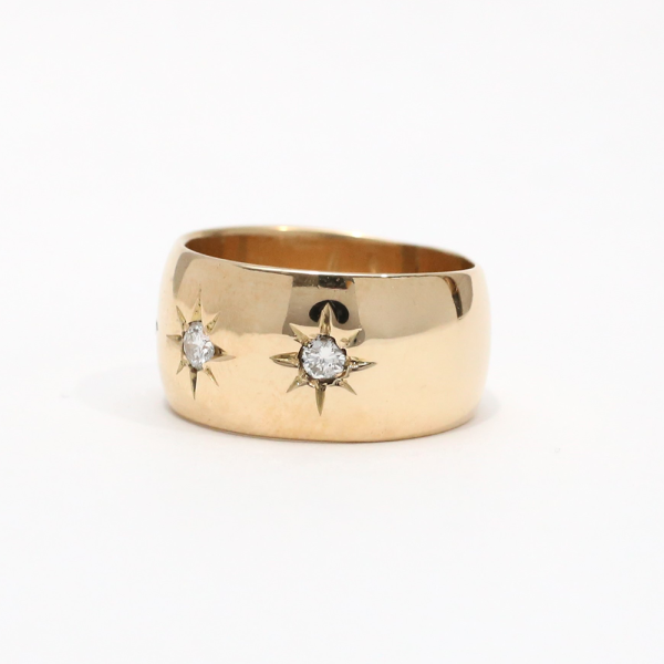 Inel Lat Cu Diamante din Aur Galben 14k