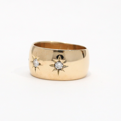 Inel Lat Cu Diamante din Aur Galben 14k