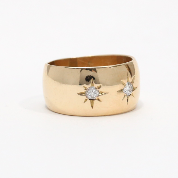 Inel Lat Cu Diamante din Aur Galben 14k