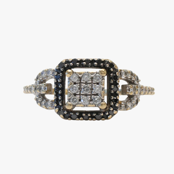 Inel cu Diamante Alb Și Negru din Aur Galben 14k