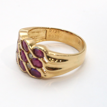 Inel cu Rubine Și Diamante din Aur Galben 18k
