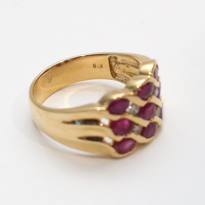 Inel cu Rubine Și Diamante din Aur Galben 18k