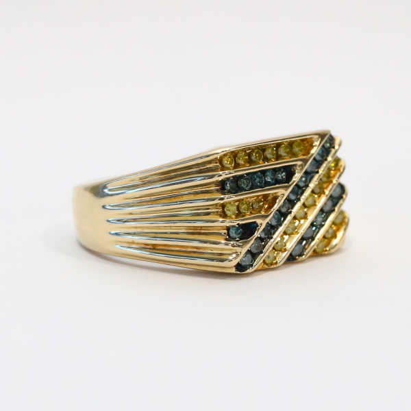 Inel cu Diamante Galben Și Albastru din Aur Galben 10k