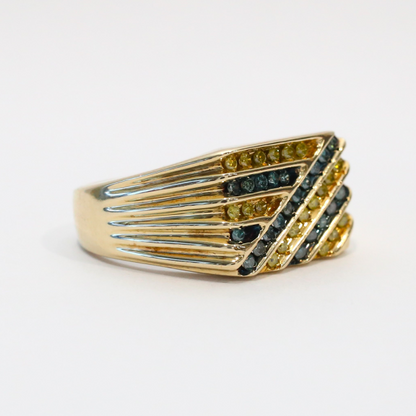 Inel cu Diamante Galben Și Albastru din Aur Galben 10k