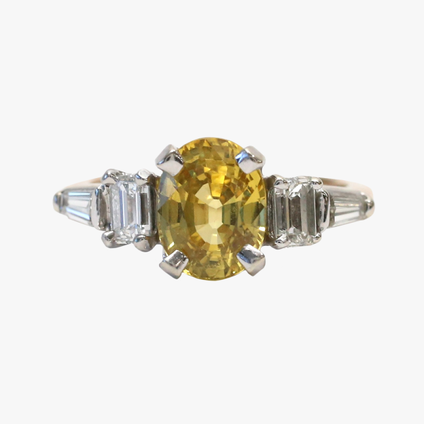 Inel cu Topaz Galben Și Diamante din Aur Galben Și Alb 14k