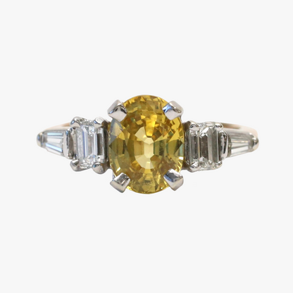 Inel cu Topaz Galben Și Diamante din Aur Galben Și Alb 14k