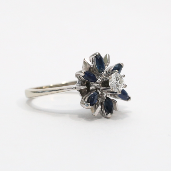 Inel cu Safire Și Diamante din Aur Alb 14k