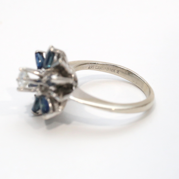 Inel cu Safire Și Diamante din Aur Alb 14k