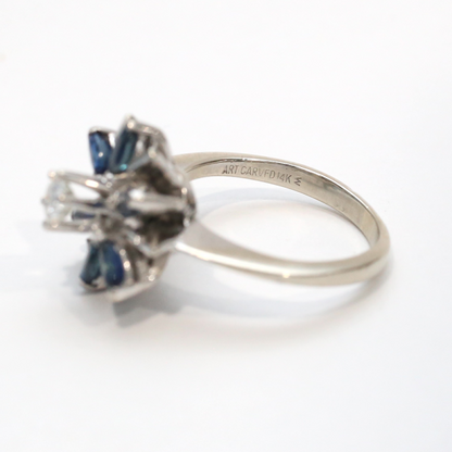 Inel cu Safire Și Diamante din Aur Alb 14k