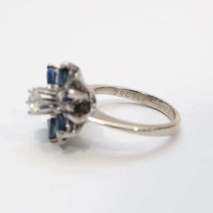 Inel cu Safire Și Diamante din Aur Alb 14k