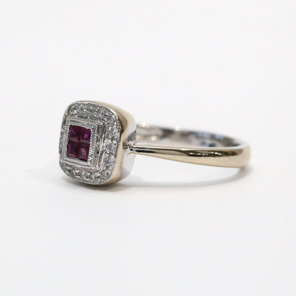 Inel cu Rubine Și Diamante din Aur Alb 14k