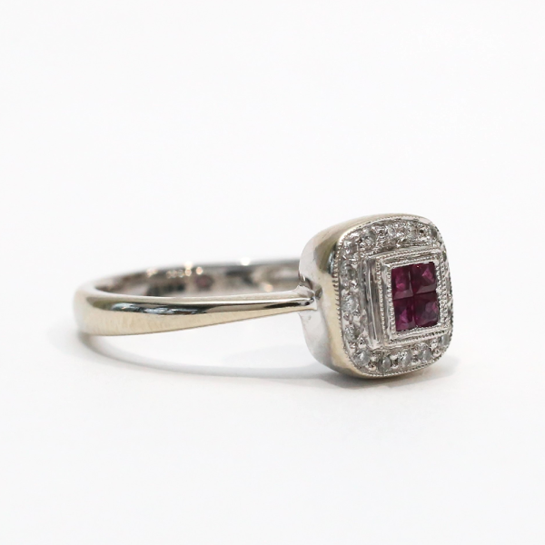 Inel cu Rubine Și Diamante din Aur Alb 14k