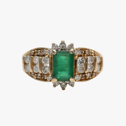 Inel cu Smarald Și Diamante din Aur Galben 14k