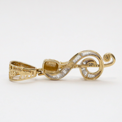 Pandantiv Treble Clef cu Diamante din Aur Galben 10k