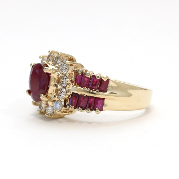 Inel cu Și Rubine Diamante din Aur Galben 14k