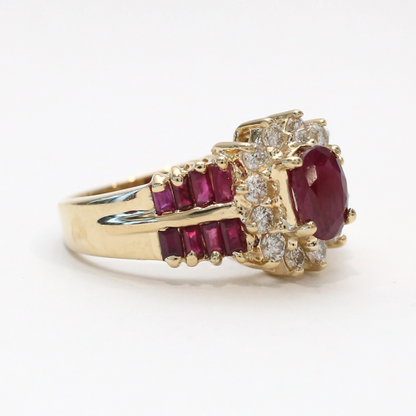 Inel cu Și Rubine Diamante din Aur Galben 14k