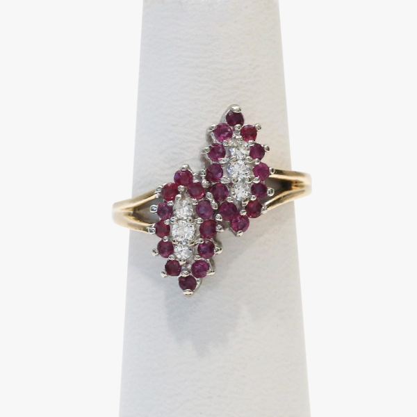 Inel cu Rubine Și Diamante din Aur Galben 14k