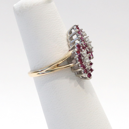 Inel cu Rubine Și Diamante din Aur Galben 14k